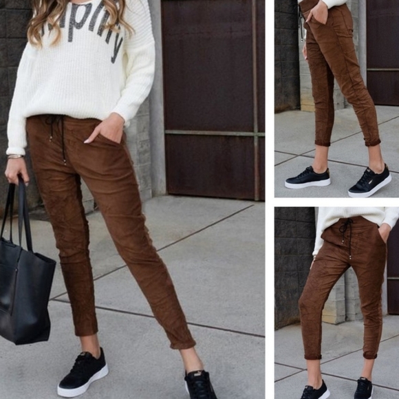 Suede Lightweight Crinkle Jogger Style Bottoms - Picture 3 of 3